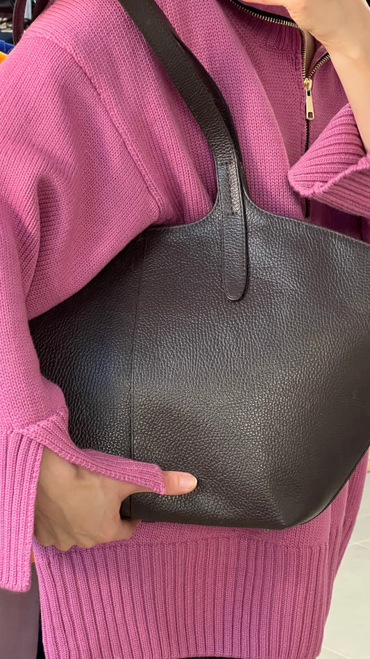 CHOCOLATE BROWN LEATHER TOTE BAG
