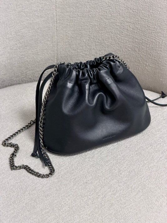 NOCTURNE MINI – BLACK LAMBSKIN HANDBAG WITH DARK SILVER CHAIN