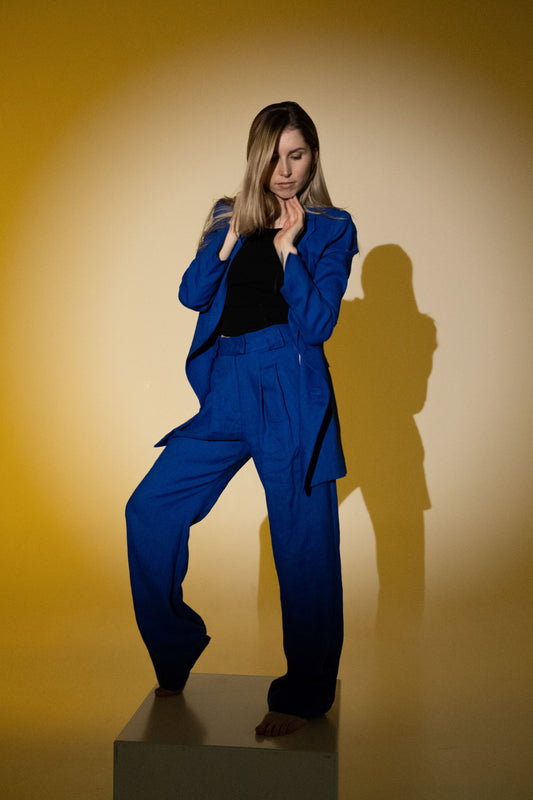 DEEP BLUE LINEN TROUSERS WITH POCKETS