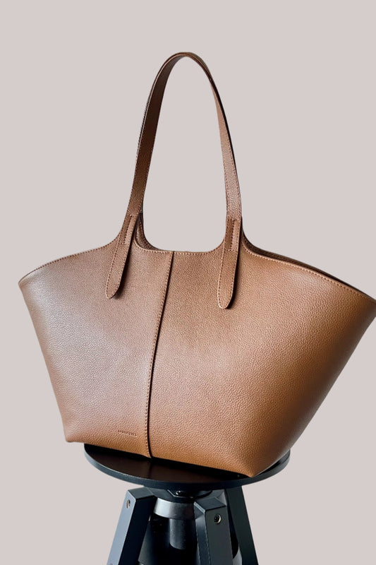 BROWN GRAINED LEATHER TOTE BAG