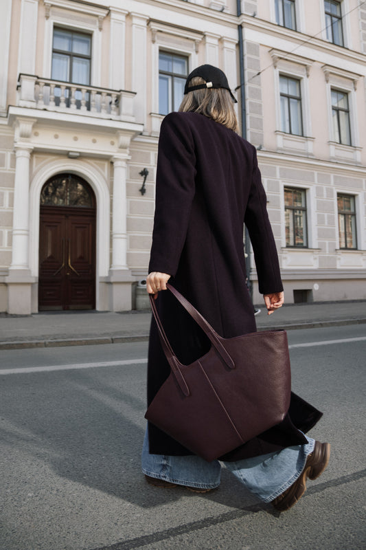 BURGUNDY LEATHER TOTE BAG