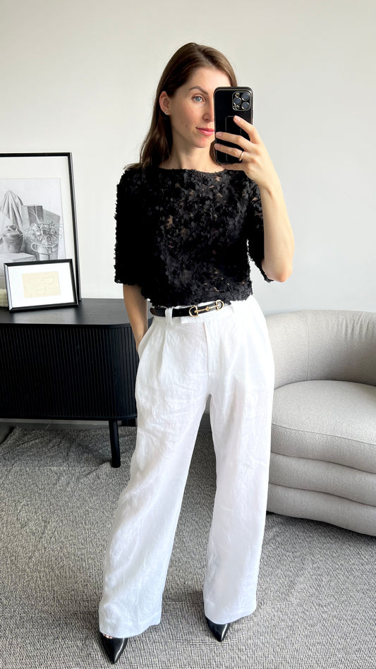 WHITE LINEN TROUSERS WITH POCKETS