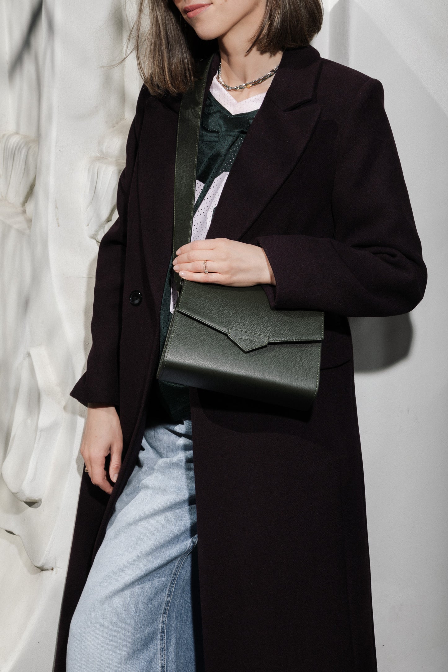 CROSS BODY BAG IN DARK GREEN LEATHER