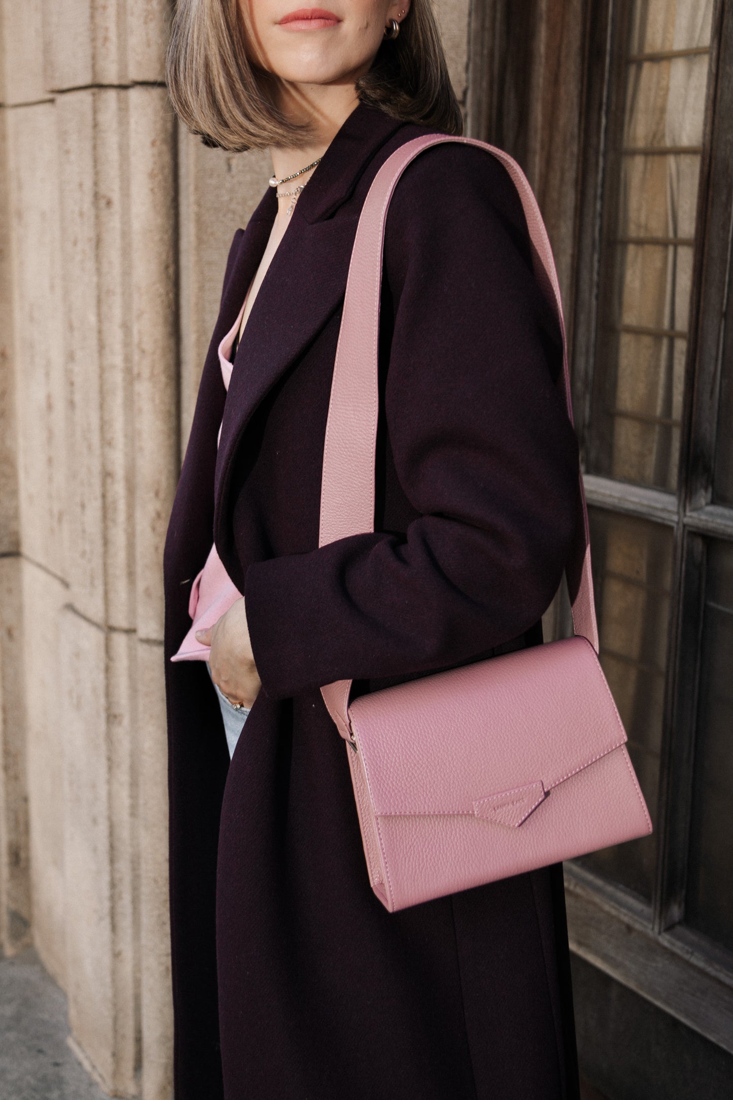 CROSS BODY BAG IN DUSTY PINK LEATHER