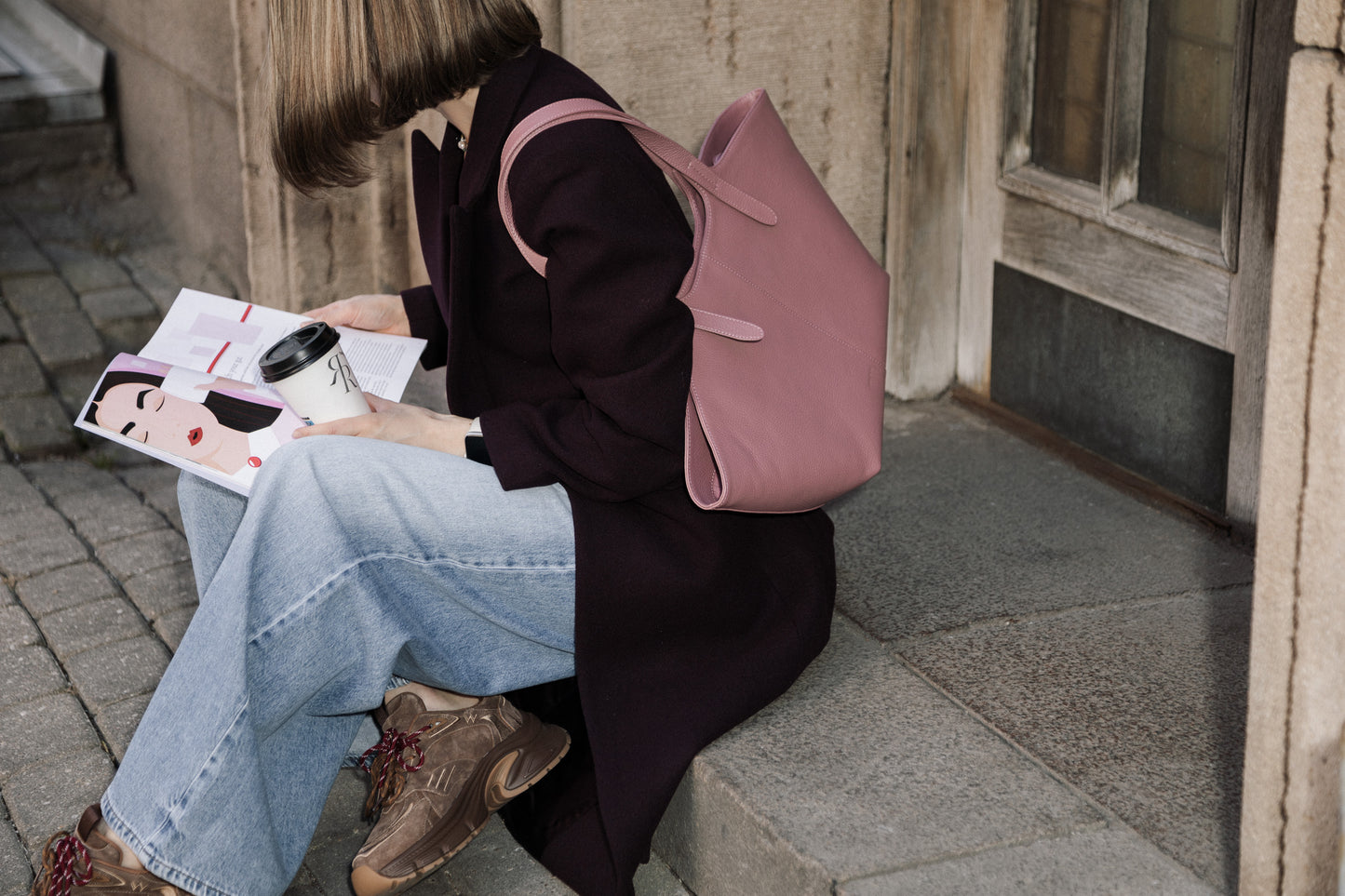 DUSTY PINK LEATHER TOTE BAG