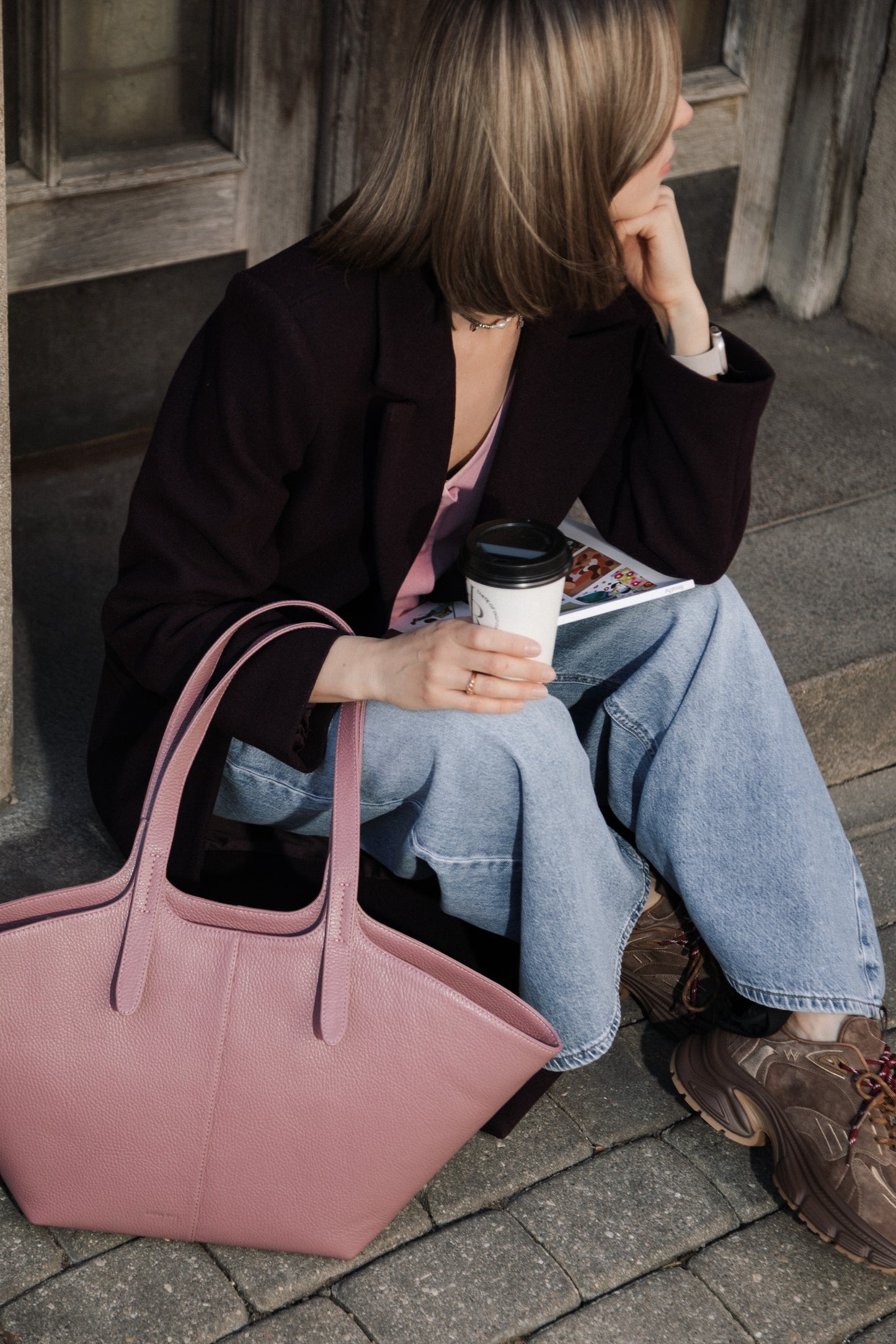 DUSTY PINK LEATHER TOTE BAG
