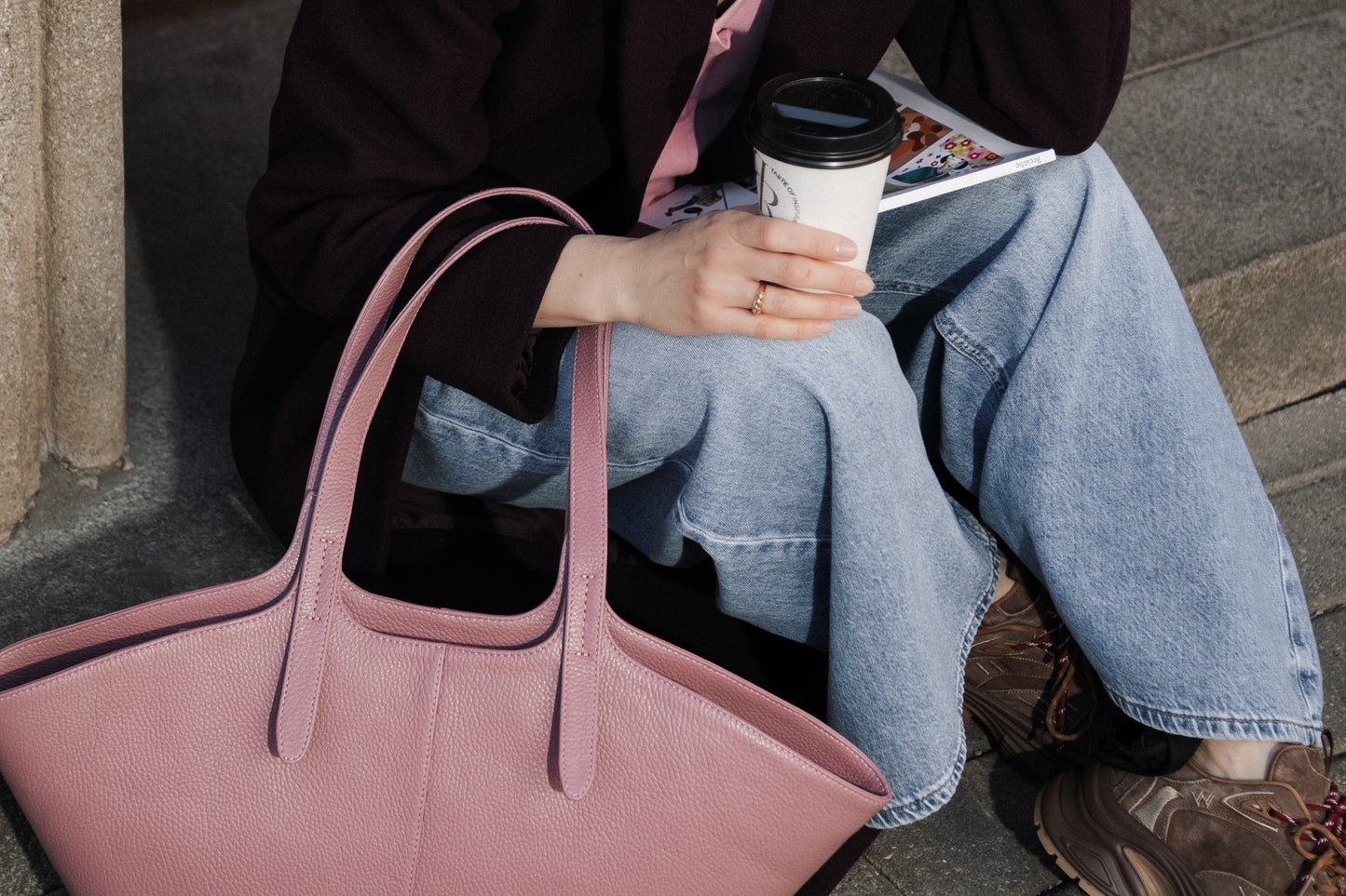 DUSTY PINK LEATHER TOTE BAG