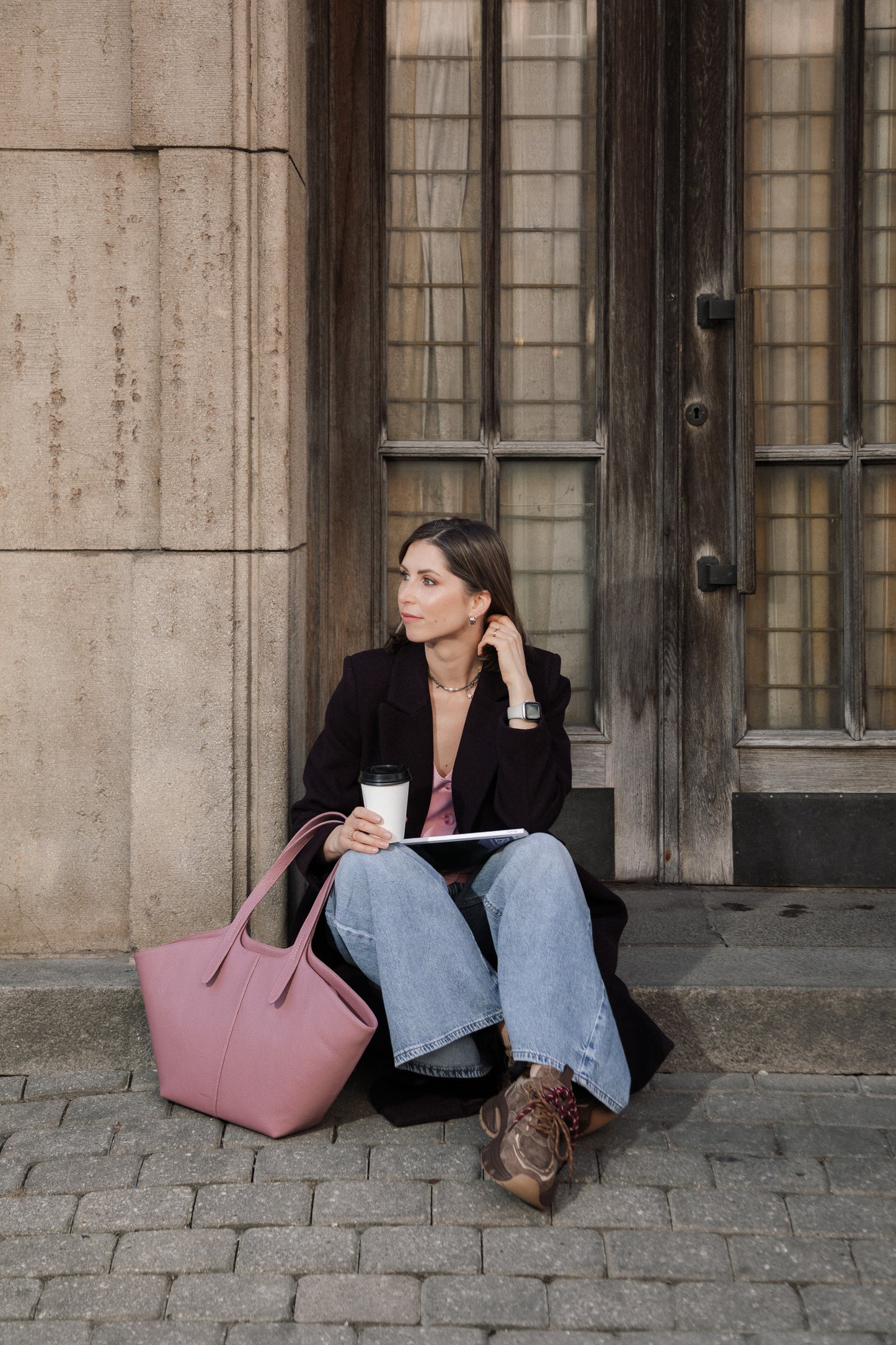 DUSTY PINK LEATHER TOTE BAG