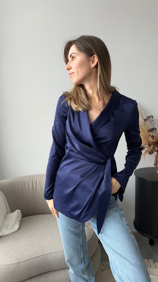 DRAPED BLOUSE IN MIDNIGHT BLUE COLOR