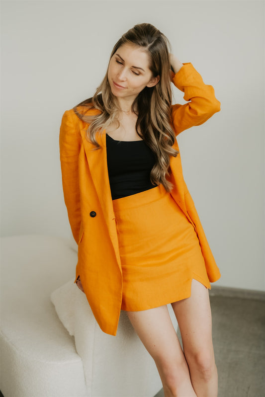 ORANGE LINEN MINI SKIRT